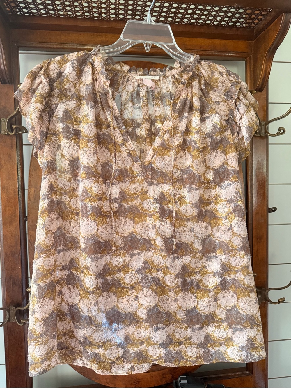 Women’s Print Ruffle Sleeve Blouse - Pink & Gold